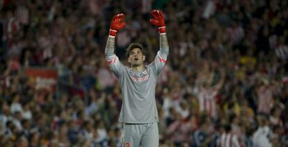Herrerín se lamenta durante el partido.