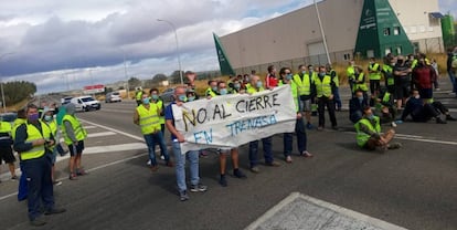 Concentración de trabajadores de Trenasa en la localidad navarra de Castejón el pasado 28 de septiembre.