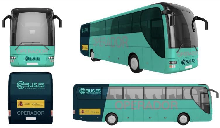 Indicación del Ministerio de Transportes sobre el lugar que debe ocupar su logotipo en un autobús tipo.