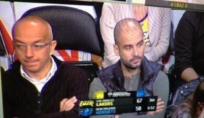 Guardiola, en las gradas del Staples Center.