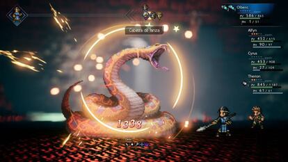 Imagen del combate del videojuego 'Octopath traveler'.