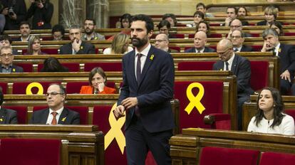 El nuevo presidente del Parlament, Roger Torrent, en el Pleno para la constituci&oacute;n de la XII legislatura del Parlament de Catalu&ntilde;a, el pasado 17 de enero. 