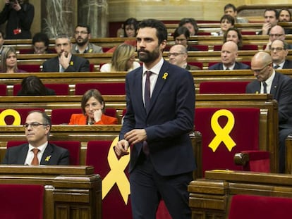 El nuevo presidente del Parlament, Roger Torrent, en el Pleno para la constituci&oacute;n de la XII legislatura del Parlament de Catalu&ntilde;a, el pasado 17 de enero. 