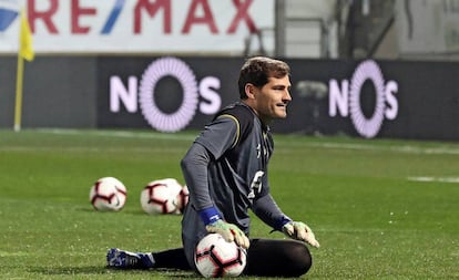 Casillas, en un entrenamiento en febrero.