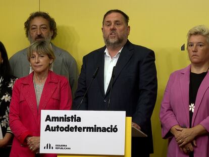 Oriol Junqueras (en el centro) este miércoles.