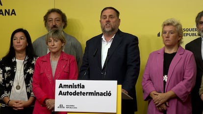 Oriol Junqueras (en el centro) este miércoles.