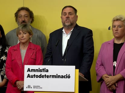 Oriol Junqueras (en el centro) este miércoles.