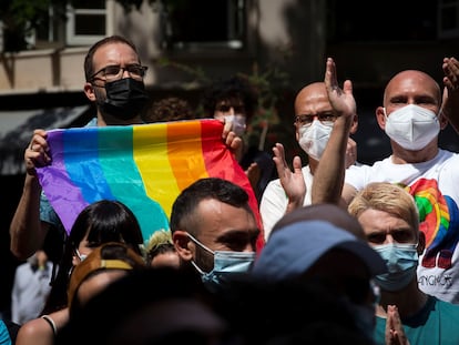 Protesta en Barcelona contra las agresiones homófobas, este sábado.