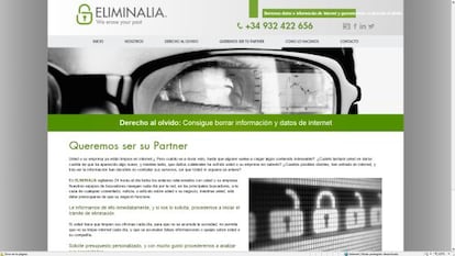 La página web de Eliminalia, una de las empresas que se dedican a borrar información de la red.