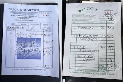 cuentas de dos restaurantes con vista a la plaza del Zócalo