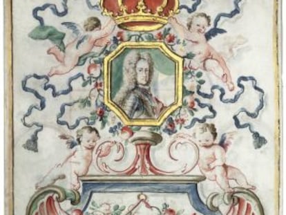 Un dels pocs retrats de Carles III d&rsquo;&Agrave;ustria, en aquest cas dins dels Privilegis de la ciutat de Barcelona.