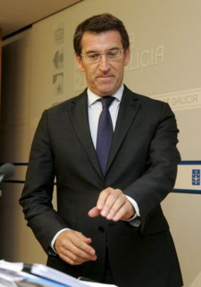 Alberto Núñez Feijóo, esta mañana tras la reunión del Consello.