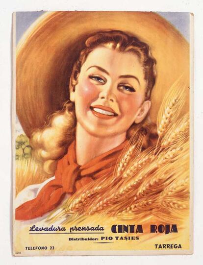 En la historia del cartelismo publicitario español la mujer ha sido utilizada como reclamo, como sucede en este, de tono bucólico, de la levadura Cinta Roja.