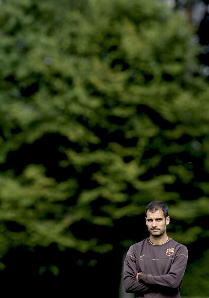 Guardiola, durante un entrenamiento del Barcelona en la pretemporada del a&ntilde;o 2008.