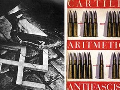 Cartel antifascista de Pere Català Pic y cartel republicano de Mauricio Amster durante la guerra.