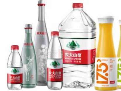 Productos de Nongfu Spring, agua y zumos