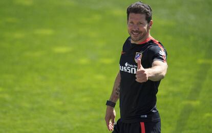 Simeone, durante el entrenamiento del pasado s&aacute;bado.