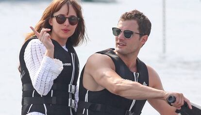 Dakota Johnson y Jamie Dornan, rodando en Niza.