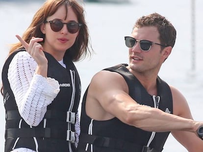 Dakota Johnson y Jamie Dornan, rodando en Niza.