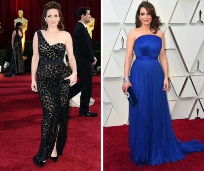 La actriz Tina Fey, en los premios Oscar de 2010 y en los de 2019.