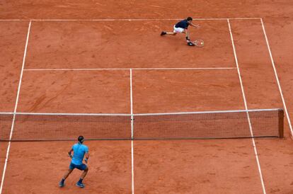 Vista geral da quadra central de Roland Garros durante o final.