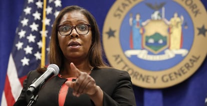 Letitia James, fiscal general de Nueva York, durante la presentación de la demanda este miércoles.