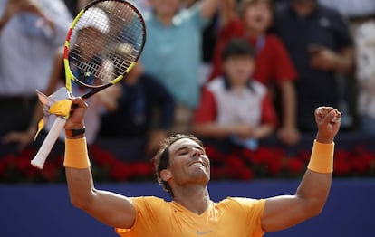 Nadal celebra su triunfo ante Goffin.