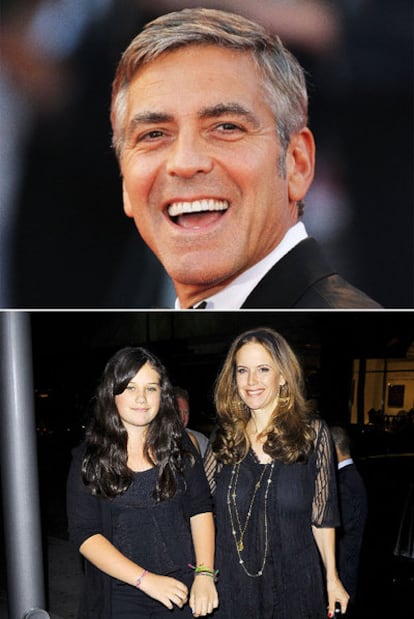George Clooney, en Venecia en 2009. Abajo, la actriz Kelly Preston y su hija Beau, a la salida de la fiesta de Clooney.