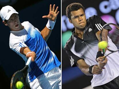 Djokovic (izquierda) y Tsonga, durante el Abierto de Australia.