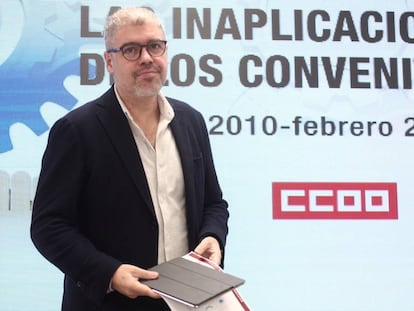 El secretario general de CCOO, Unai Sordo, en la presentación de un estudio sobre la inaplicación de convenios colectivos
