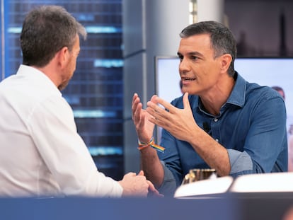 Pedro Sánchez conversaba con Pablo Motos en 'El Hormiguero', el martes por a noche.
