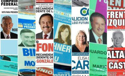 Combo de fotografías cedido por la Cámara Electoral de Argentina que muestra las boletas de los distintos precandidatos presidenciales