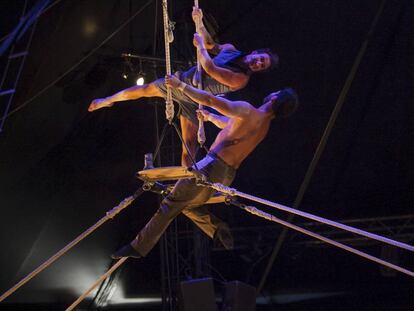 Ensayo del espectáculo de circo 'Klaxon' de la compañía Akoreacro.