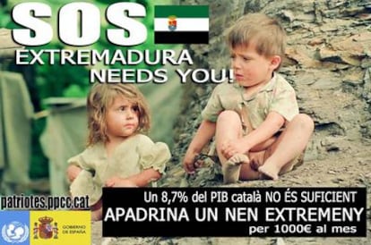 Cartel del 'blog' de un concejal de Torredembarra en el que se mofa de Extremadura.