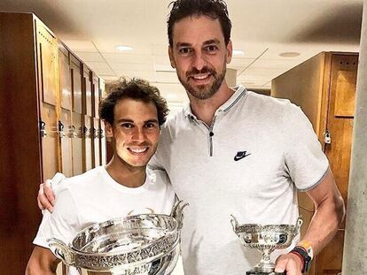 Nadal y Gasol, celebrando el éxito del primero en Roland Garros hace tres años.