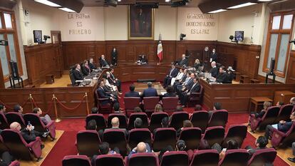 Miembros del Poder Judicial de la Federación se reúnen durante el anuncio del proyecto de presupuesto para el ejercicio fiscal 2024, en septiembre de 2023.