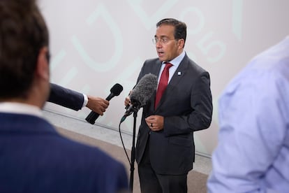 El ministro de Asuntos Exteriores, Unión Europea y Cooperación de España, José Manuel Albares, a su llegada a Copenhague (Dinamarca), este sábado.