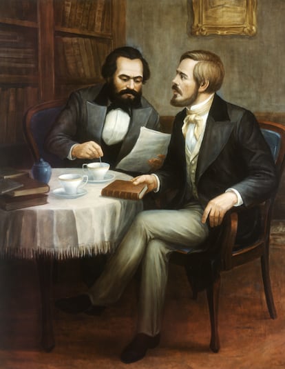 Marx (izquierda) y Engels, retratados por Hans Mocznay.