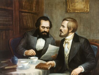 Marx (izquierda) y Engels, retratados por Hans Mocznay.