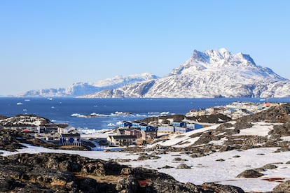 View of the town of Nuuk, capital of Greenland.