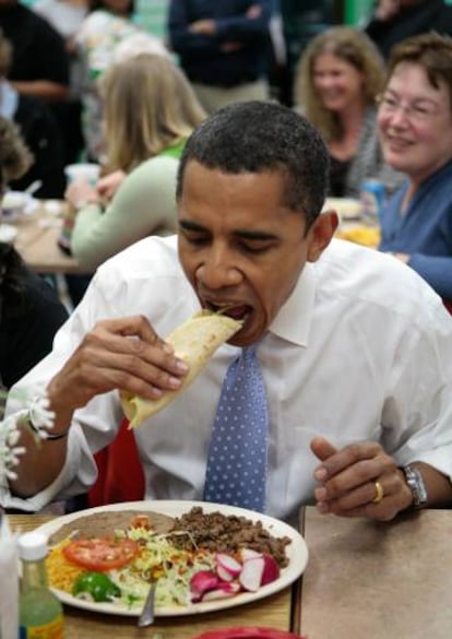 Barack Obama at Luis's Taquería in Oregon.