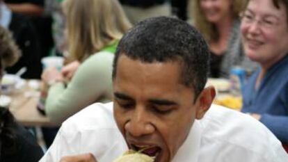 Barack Obama at Luis's Taquería in Oregon.