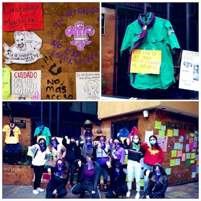 Fotografías de la protesta llevada acabo por el grupo de mujeres frente a la Sede Scouts de México/ TWITTER