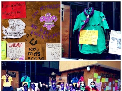 Fotografías de la protesta llevada acabo por el grupo de mujeres frente a la Sede Scouts de México/ TWITTER