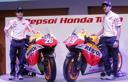 Pedrosa y Márquez, durante la presentanción de la nuva Honda RC213V.