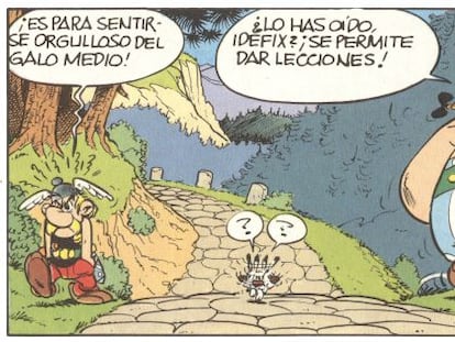 Vi&ntilde;eta de Ast&eacute;rix y Ob&eacute;lix que se public&oacute; en el primer n&uacute;mero de Pilote.