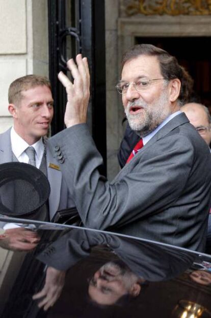 Rajoy, tras un encuentro informativo en Madrid.