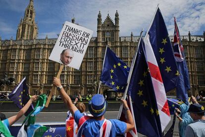 Manifestación contra el Brexit frente al parlamento británico el pasado lunes.
 