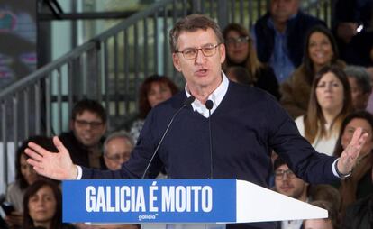 El Presidente de la Xunta de Galicia Alberto Núñez Feijóo, en un acto político en Vigo, el sábado.