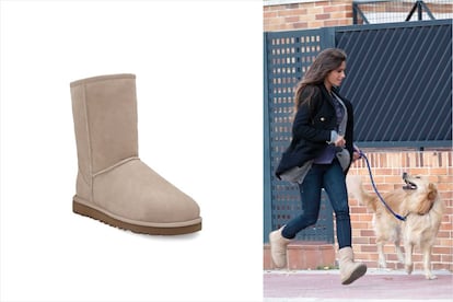 Sara Carbonero aprovecha su tiempo libre para disfrutar de la compañía de su mascota con sus UGG Classic Short en tono sand.